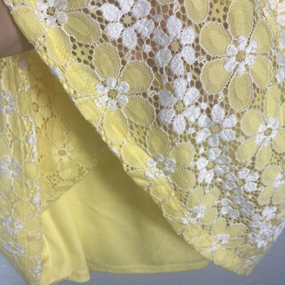 Yellow Floral Lace Dress Womens 16 Sheath Whimsical Kawaii Twee Coquette - Picture 11 of 15